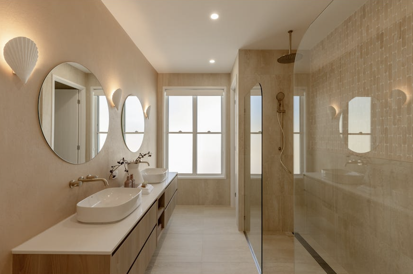 coastal and Mediterranean interior bathroom, property styling by blink living